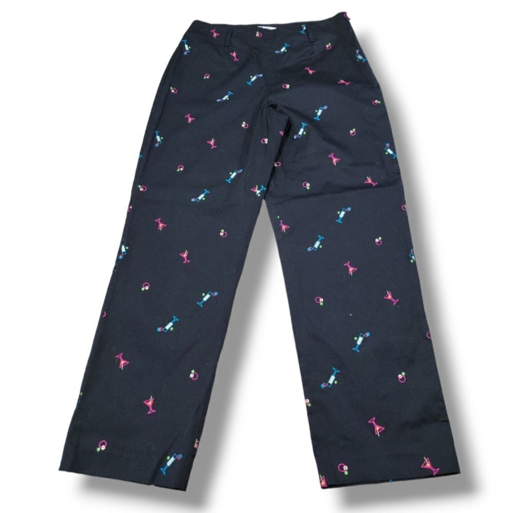 Creda Pants Size 10 W30Xl29 Embroidered Martini Cocktails Champaign Embroidery